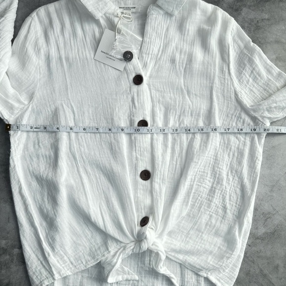 Beachlunchlounge Nox Crinkle Gauze Tie Front Button‎ Up Shirt White XS Casual - Picture 9 of 13